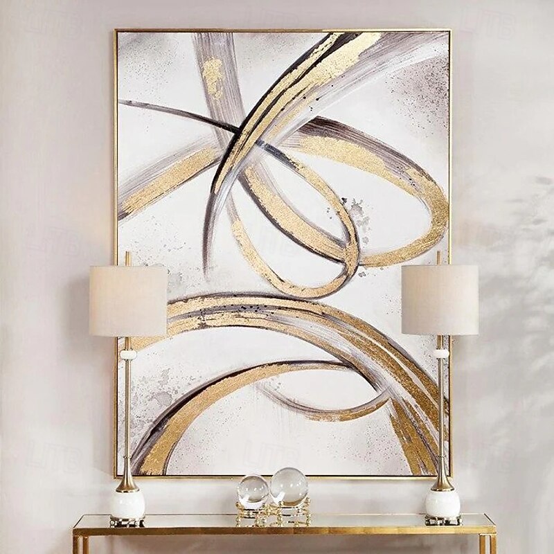 Gold Yellow Abstract Wall Art Dark Yellow Wall Painting Grey Yellow Poster Abstract Artwork for Walls Yellow Gold Painting Abstract Yellow Line Wall Art for Living Room Bedroom