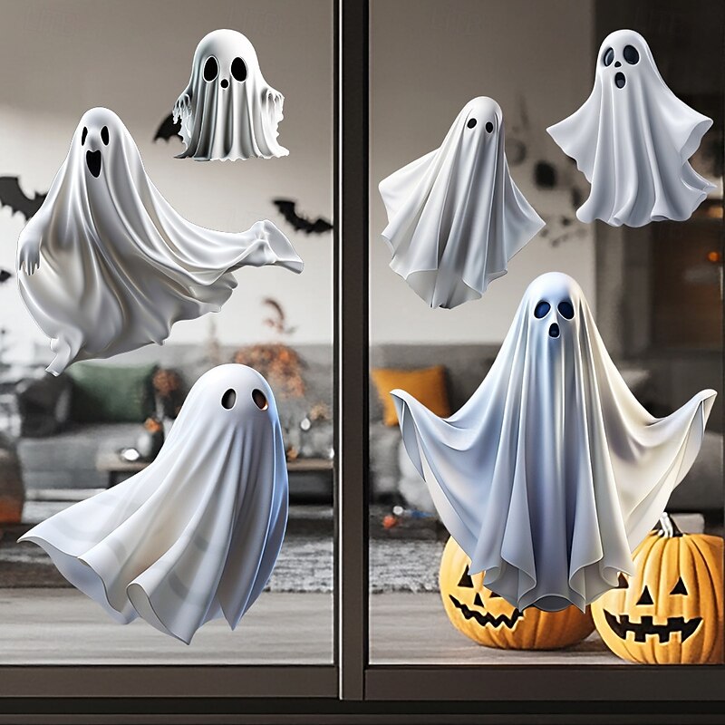 Halloween Ghost Window Clings for Glass Windows Cute White Little Ghost Double Sided Window Stickers Halloween Window Clings for School Home Office Decoration Party Supplies3