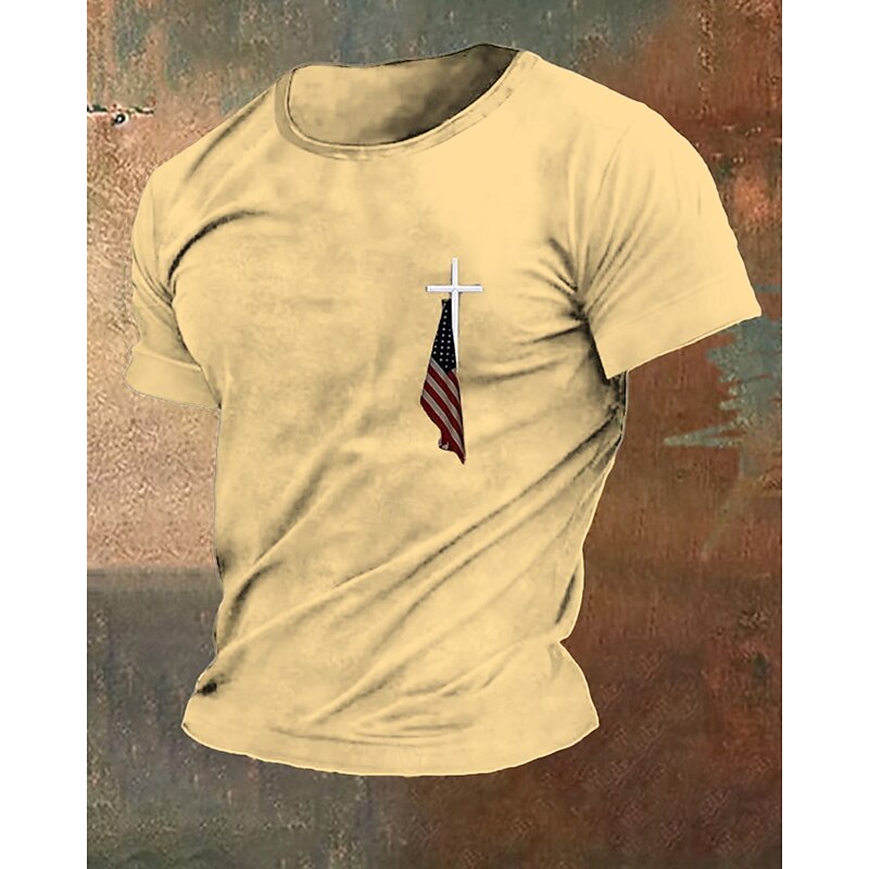 Men's T Shirt Tee Short Sleeve Shirt Tee Top Short Sleeve Crew Neck Summer American US Flag Fashion Designer Basic Print Vacation Street Going out Black Red Burgundy Top Tee for Men4