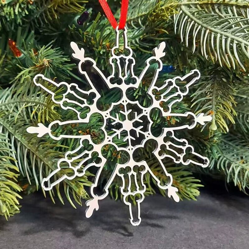 Christmas Funny Snowflake Ornaments Stainless Steel Creative Xmas Tree Hanging Decorations Holiday Accessories