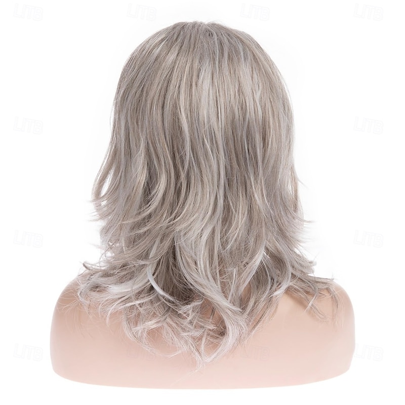 Women’s Silver Grey Long Wavy Wig Natural Looking Realistic Synthetic Hair Heat Resistant Middle Part Elegant Daily Wear Fashion Style4