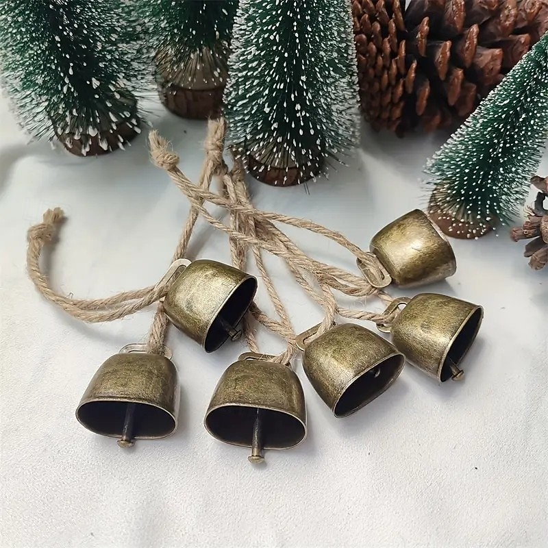 6PCS Cow Bells with Jute Rope, Clear Loud Sound Pet Bells and Christmas Decoration Bells, Rustic Hanging Bells for Pets, Christmas Tree, Door, Farmhouse and Holiday Decor2