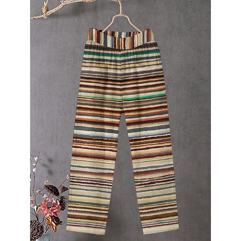 Women's Chinos Pants Trousers Streetwear Casual Full Length High Waist Striped Elastic Waist Print Breathability Comfortable Stretchy Vacation Street Daily Wear Rainbow Summer Spring Fall Regular Fit