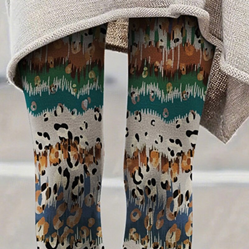 Women's Pants Trousers Leggings Cozy Leggings Streetwear Casual Full Length High Waist Leopard Color Block Elastic Waist Print Breathability Comfortable Stretchy Vacation Street Daily Wear Blue2