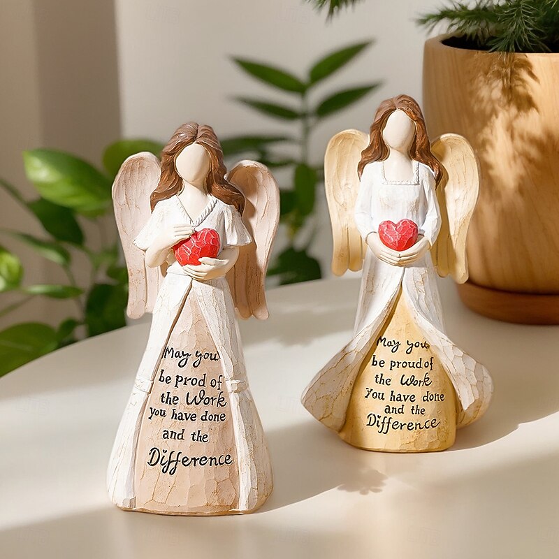 1PC A Creative Resin Angel Holding A Red Heart With an English Slogan is A Decorative Item Suitable for TV Background Walls Entrance Halls Study Rooms Office Desks and Other Desktop Decorations