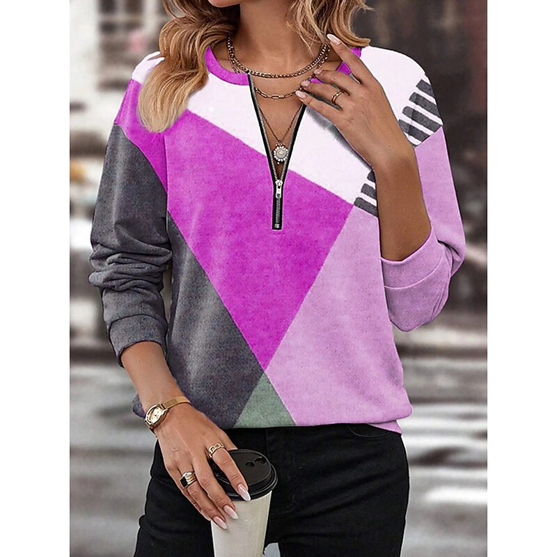 Women's Pullover Sweatshirt Zip Up Sweatshirts Floral Graphic Fashion Casual Long Sleeve Crew Neck Regular Tops Street Dailywear Zipper Print Yellow Blue Purple Spring Fall Winter2