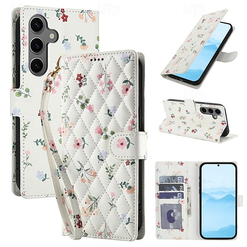 Phone Case For Samsung Galaxy S25 S25 Edge S24 S24 FE S23 Ultra Plus S22 Plus  Ultra A55 5G A14 A34 A54 Wallet Case Magnetic Card Slot Shockproof Retro Flower Floral PC PU Leather2