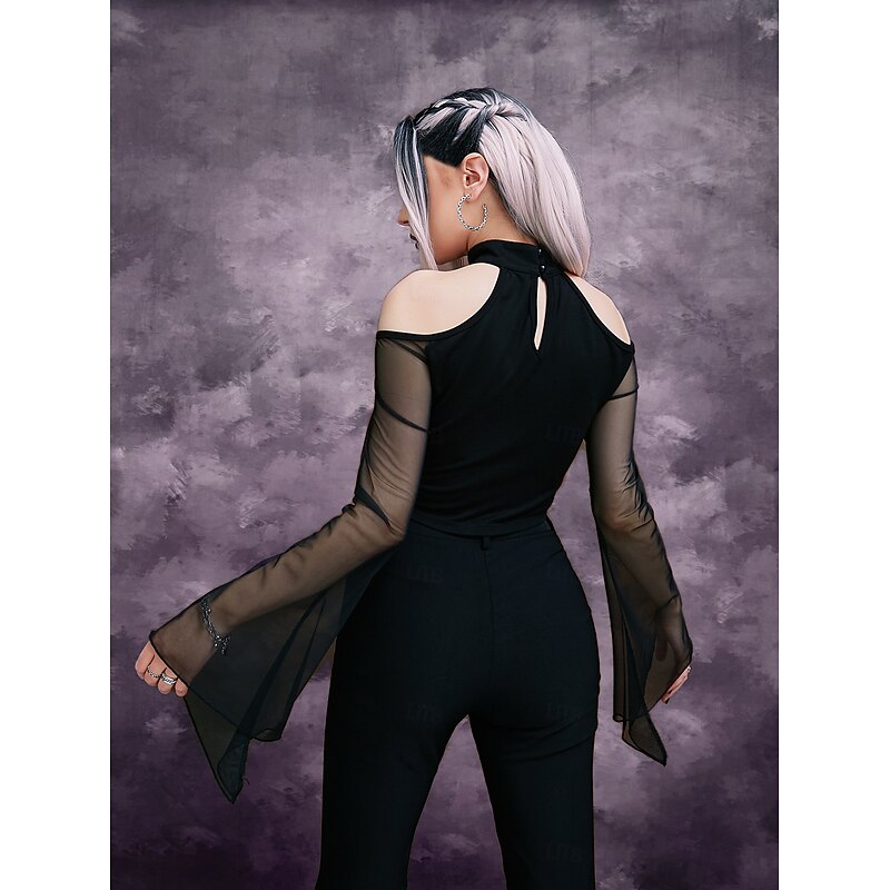 Gothic Crop Top Bell Sleeve Witch Fancy Dress Women's Fantasy Halloween Carnival Performance Party Adults Top4