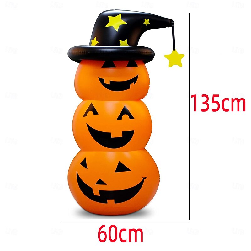 1 Pc 1.35M Halloween Three Head Expression Pumpkin LED PVC Inflatable Air Model RGB Indoor/Outdoor Courtyard Garden Lawn Party Festival Atmosphere Decorative Light AAA Battery Box Remote Control4