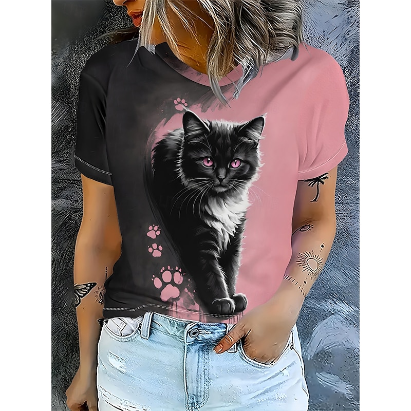 Women's T Shirt Ombre Graphic Animal Vintage Stylish Classic Short Sleeve Crew Neck Round Neck Regular Tops Daily Weekend Print Pink Summer Spring Fall