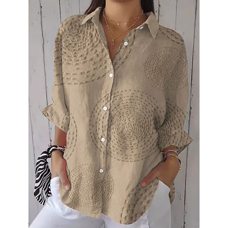 Women's Shirt Button Down Tunic Shirt Collar Long Sleeve Graphic Abstract Daily Stylish Modern Regular Tops Work Daily Holiday s Print White Blue Green Khaki Spring Fall2