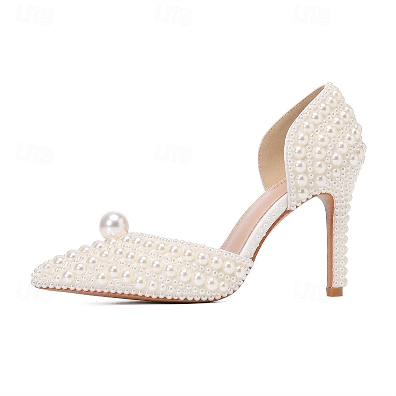 Women's Pearl High Heels and Clutch Set – Pointed Toe Stiletto Bridal Pumps with Matching Beaded Purse for Wedding, Engagement & Formal Events3
