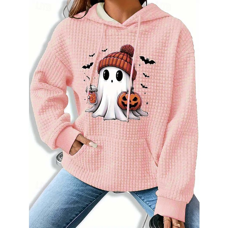 Halloween Women's Hoodies Ghost Graphic Pumpkin Casual Long Sleeve Hooded Regular Tops Street Dailywear Pocket Print Black Pink Blue Gray Fall Winter2