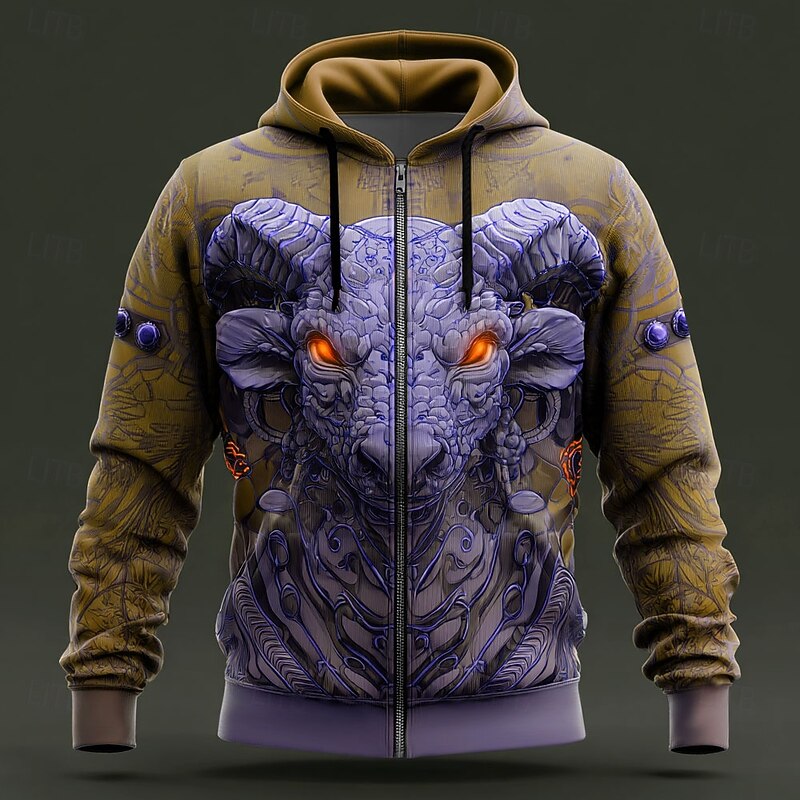 Men's Animal 3D Hoodie Jacket Sweatshirt Fantasy All Over Print Zip Vacation Going out Streetwear Red Blue Zipper Fall Winter Designer3