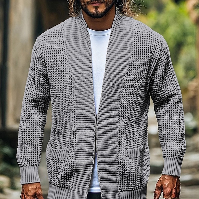 Men's Sweater Cardigan Sweater Knit Sweater Cardigan Jacket Ribbed Crochet Knit Tunic Pocket Solid / Plain Color Open Front Fashion Classic Vacation Daily Wear Clothing Apparel Fall Winter Black Blue2