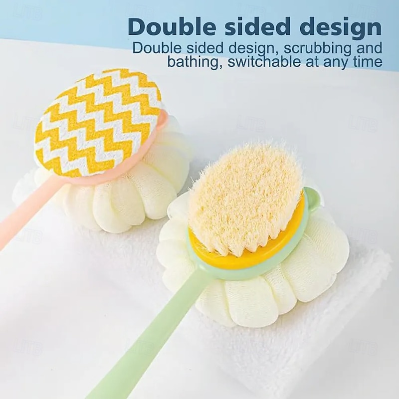 2 In 1 Bath Scrubber And Back Brush Extra Long Handle Soft Bristles Exfoliating Shower Ball Dual Head Body Brush Gentle Skin Care Bathroom Essentials3