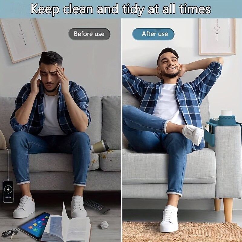 1pc Multifunctional Silicone Armrest Cup Holder Tray Non-Slip Sofa Armrest Tray with Cup Holder - Heat-Resistant Couch Coaster, Organizer with Side Pockets for Remotes, Phones, Books3