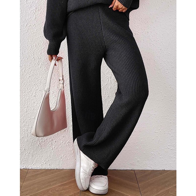 Women's Wide Leg Slacks Streetwear Casual Full Length Natural Plain Elastic Waist Comfortable Outdoor Vacation Going out Orange red Camel Black Winter Regular Fit4