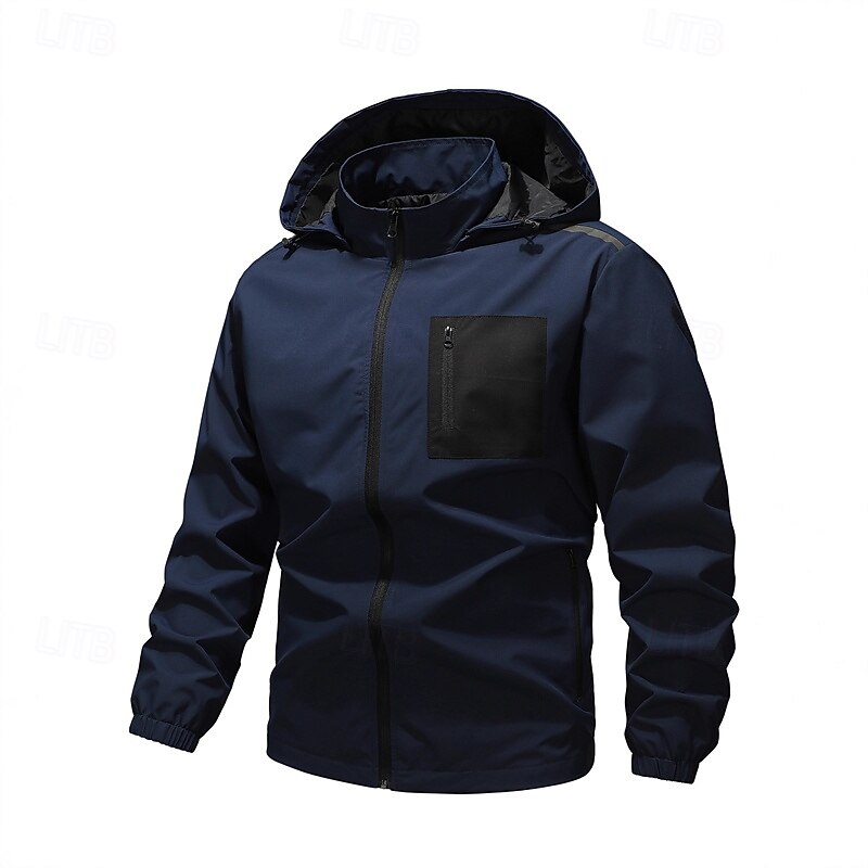 Men's Outdoor Jacket Raincoat Hoodie Jacket Hiking Jacket Vacation Daily Warm Pocket Spring Fall Color Block Fashion Classic Hooded Regular Black Army Green Dark Blue Jacket2