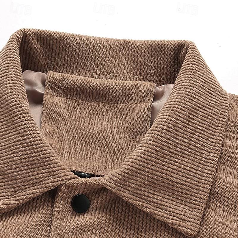 Men's Lightweight Jacket Corduroy Jacket Casual Jacket Vacation Daily Warm Pocket Spring Fall Plain Fashion Classic Lapel Regular Black Khaki Army Green Beige Jacket4