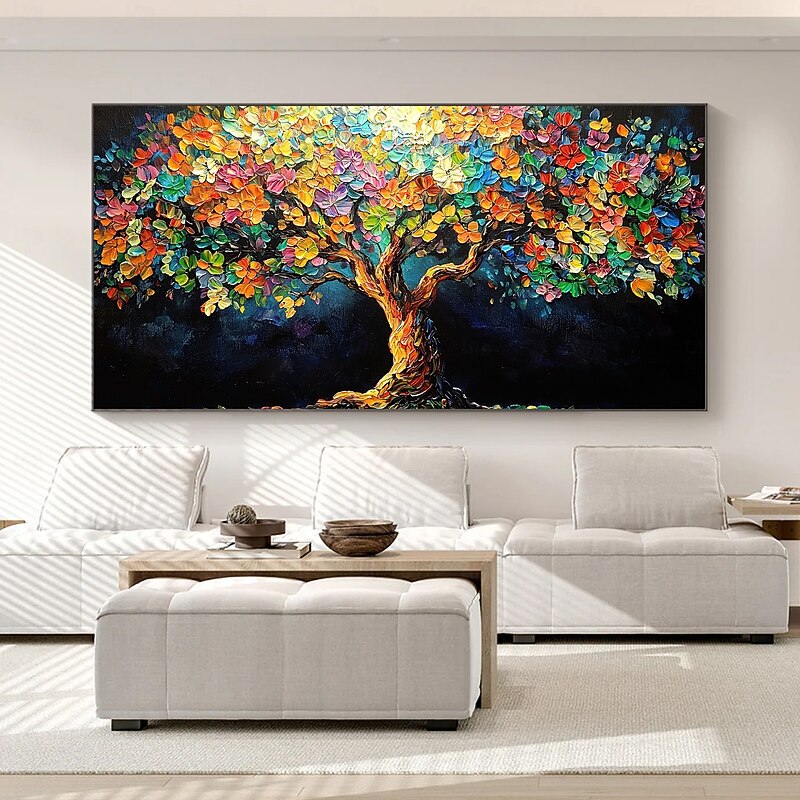 Handmade Original Colorful Blooming Tree Oil Painting On Canvas Wall Abstract Tree of Life Painting for Home Decor With Stretched Frame/Without Inner Frame Painting3