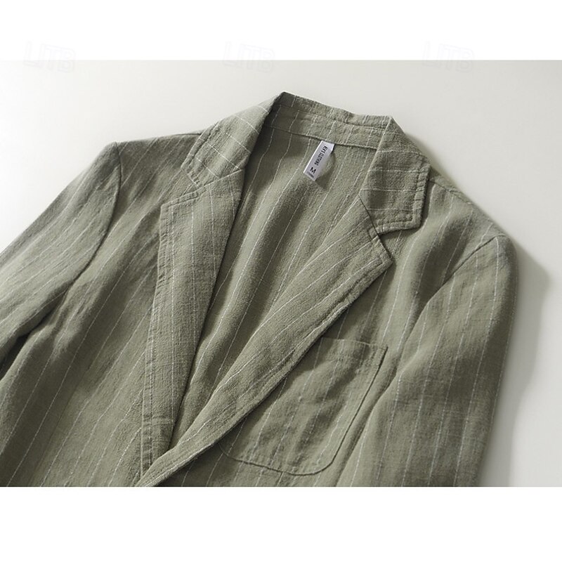 Men's Linen Blazer Jacket Wedding Anniversary Vacation Only tops Elegant Vintage Spring Fall Cotton Linen Solid Color Striped Buttons Comfy Single Breasted Two-button Blazer Black Green khaki Gray3