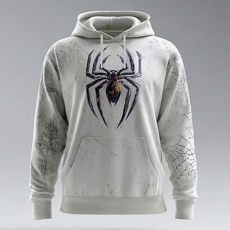 Halloween Men's Spider 3D Hoodie Sweatshirt Punk Exaggerated Crew Neck Club Streetwear Red Orange Drawstring Fall Winter Designer3