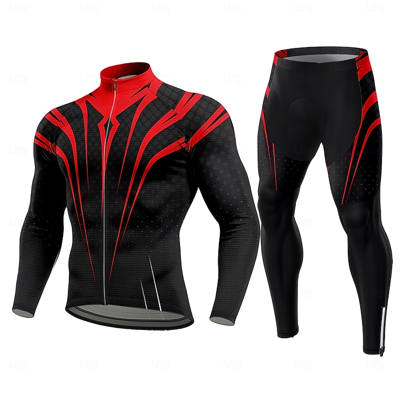 Men's Cycling Jersey with Tights Cycling Jersey Long Sleeve Red Bike Thermal Warm 3D Pad Quick Dry Anatomic Design Ultraviolet Resistant Sports Graphic Geometric Clothing Apparel