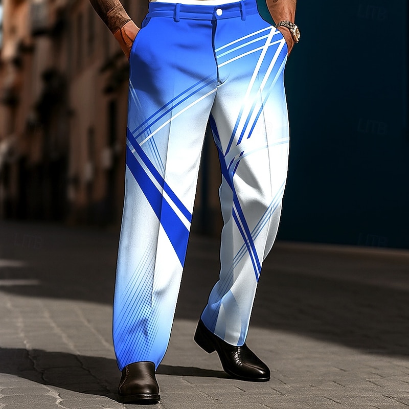 Men's Geometric Gradient Color Abstract Art Dress Pants Trousers Suit Pants Mid Waist Casual Holiday Streetwear Relaxed Fit Flat Front Dress Pants with Side Pockets Spring Fall 3D Print Blue Purple - Main Image