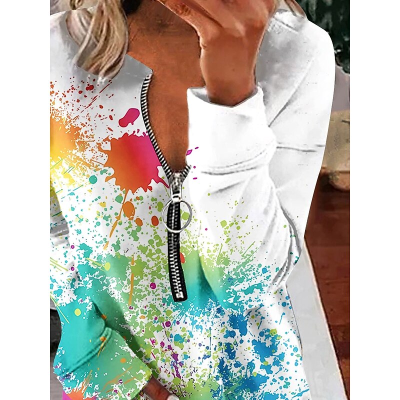 Women's Pullover Sweatshirt Zip Up Sweatshirts Graphic Polka Dot Fashion Casual Long Sleeve Crew Neck Regular Tops Street Dailywear Zipper Print Light Green Fall Winter2