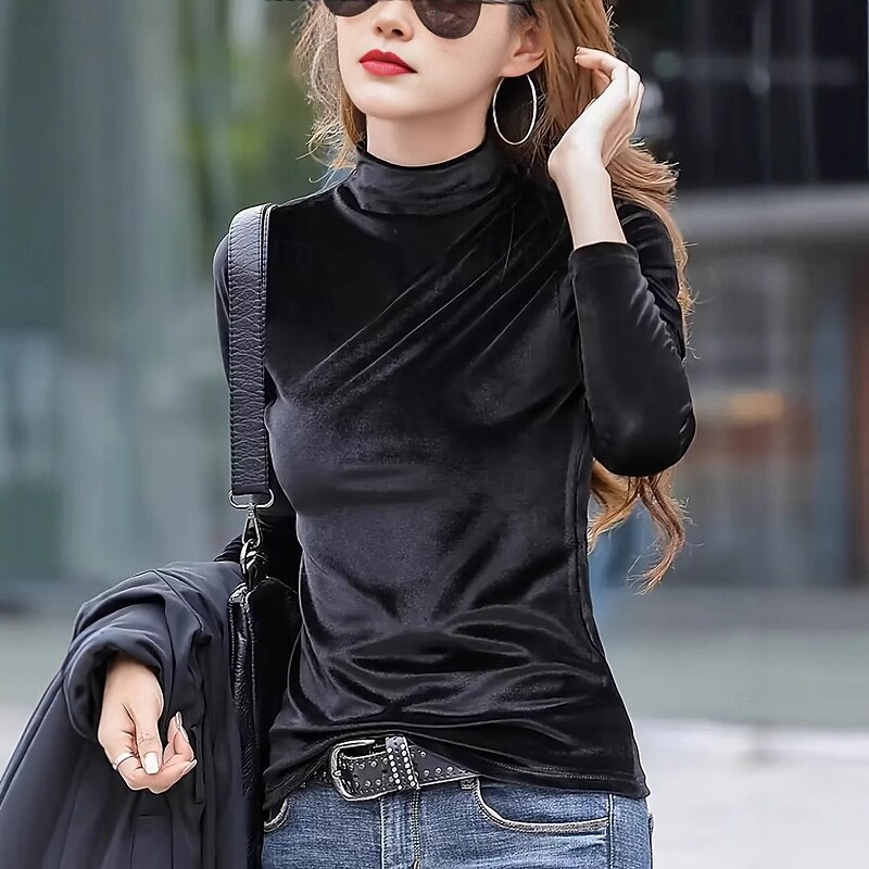 Women's Blouse Dressy Tops Tight Tops Elegant Stylish Classy Long Sleeve Turtleneck Regular Tops Black Spring Fall Winter Spring, Fall, Winter, Summer3