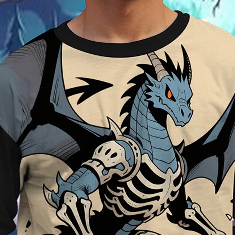 Halloween Boys' 3D Cartoon Skull Dinosaur T shirt Tee Long Sleeve Spring Fall Fashion Basic Kids 4-12 Years Crew Neck Outdoor Casual Daily Regular Fit4