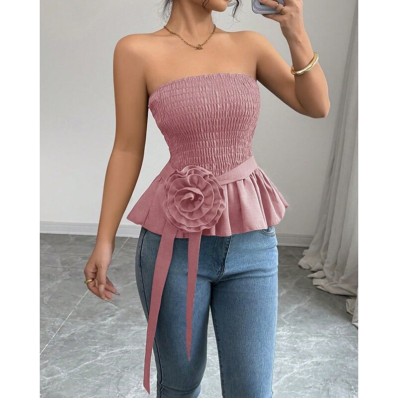 Women's Blouse Plain Modern Casual Sleeveless Strapless Regular Tops Holiday Going out Backless Black White Pink Blue Summer3