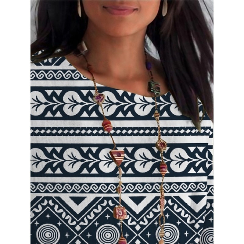 Women's Shirt Geometric Daily Casual 3/4 Length Sleeve Crew Neck Regular Tops Daily Holiday Print Black Summer Spring Fall3