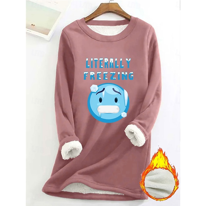 Women's Pullover Sweatshirt Fleece Lined Warm Pajamas Graphic Letter Warm Casual Fuzzy Long Sleeve Crew Neck Round Neck Regular Tops Street Casual Black Yellow Pink Dark Pink Blue Spring Fall Winter