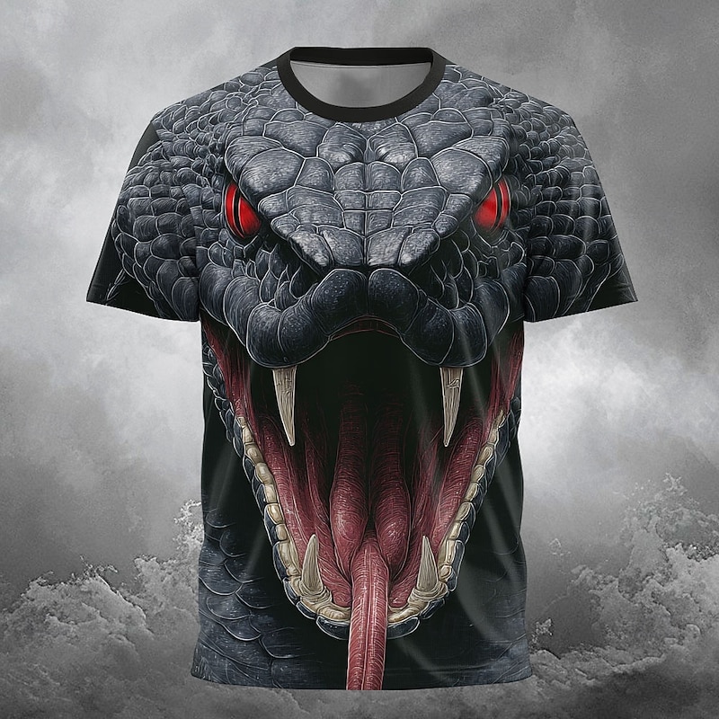 Men's 3D Snake T Shirt Short Sleeve T shirt 3D Print Crew Neck Shirt Exaggerated Fantasy Party Holiday Black 1 Black 3 Black 2 Summer Spring Clothing Apparel S M L XL XXL XXXL