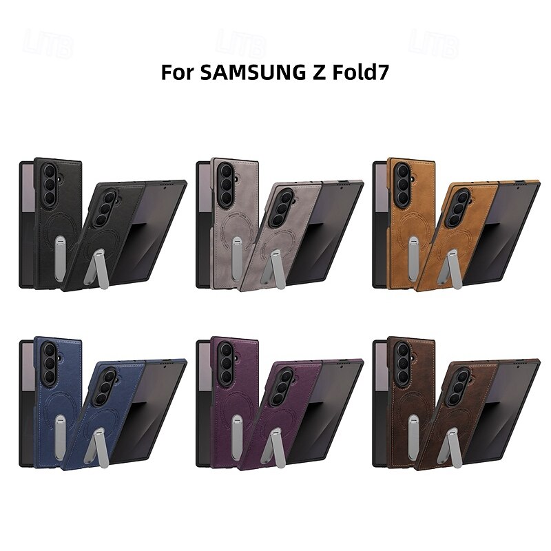 Phone Case For Samsung Galaxy Z Fold 7 Z Fold 6 Z Fold 5 Z Fold 4 Back Cover Support Wireless Charging Kickstand Shockproof Retro TPU PU Leather
