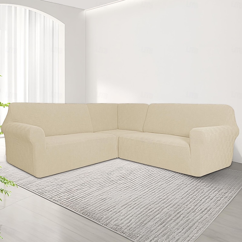 5-Seater Modular Sofa Cover Set - 3-Piece Sectional Couch Cover with 5x5 Grid Stitching and Jacquard Fabric Upholstery for Living Room