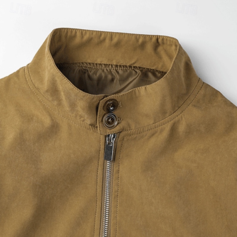 Men's Lightweight Jacket Cargo Jacket Casual Jacket Vacation Daily Windproof Pocket Fall Winter Plain Fashion Classic Stand Collar Regular Brown Khaki Jacket3