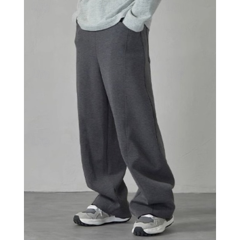 Men's Sweatpants Trousers Straight Leg Sweatpants Drawstring Pocket Elastic Waist Plain Comfort Sports Outdoor Daily Fashion Casual Black Grey Micro-elastic3
