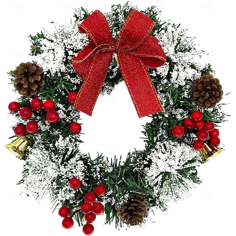 20/30/40cm Christmas Wreath with Berries Red Handmade Imitation Bow Red Fruit Wreath Winter Holiday Xmas Garland Decoration Perfect for Indoor Outdoor Window Home Porch Front Door Decor