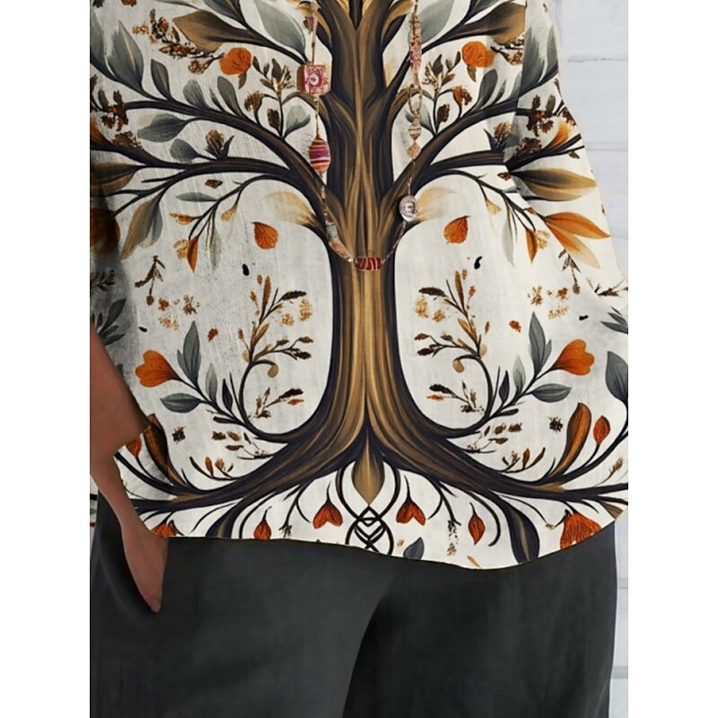 Women's Shirt Tree Daily Casual 3/4 Length Sleeve Crew Neck Regular Tops Daily Holiday Print White Summer Spring Fall2