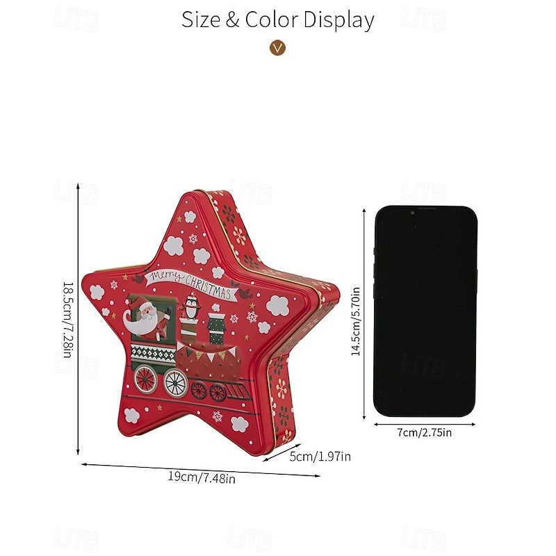 Christmas Cookie Tins with Lids for Gift Giving Xmas Tin Containers Star Shaped Metal Storage Box Holiday Candy Chocolate Gift Packaging Box Festive Christmas Party Favor Accessory4