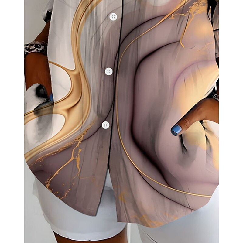 Women's Shirt Graphic Abstract Active Daily Stylish Long Sleeve Shirt Collar Regular Tops Daily Holiday Buttons Print Brown Spring Fall3