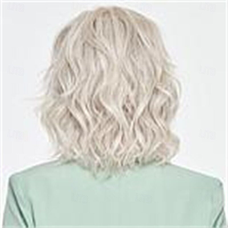 Women’s Silver Grey Wavy Bob Wig Natural Looking Realistic Synthetic Hair Heat Resistant Shoulder Length Side Bangs Elegant Daily Wear Fashion Style2