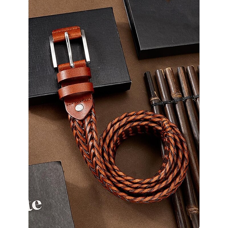 Men's Genuine Leather Braided Belt – Classic Woven Design with Polished Buckle, Durable and Adjustable Waist Accessory for Casual, Business and Golf Outfits4