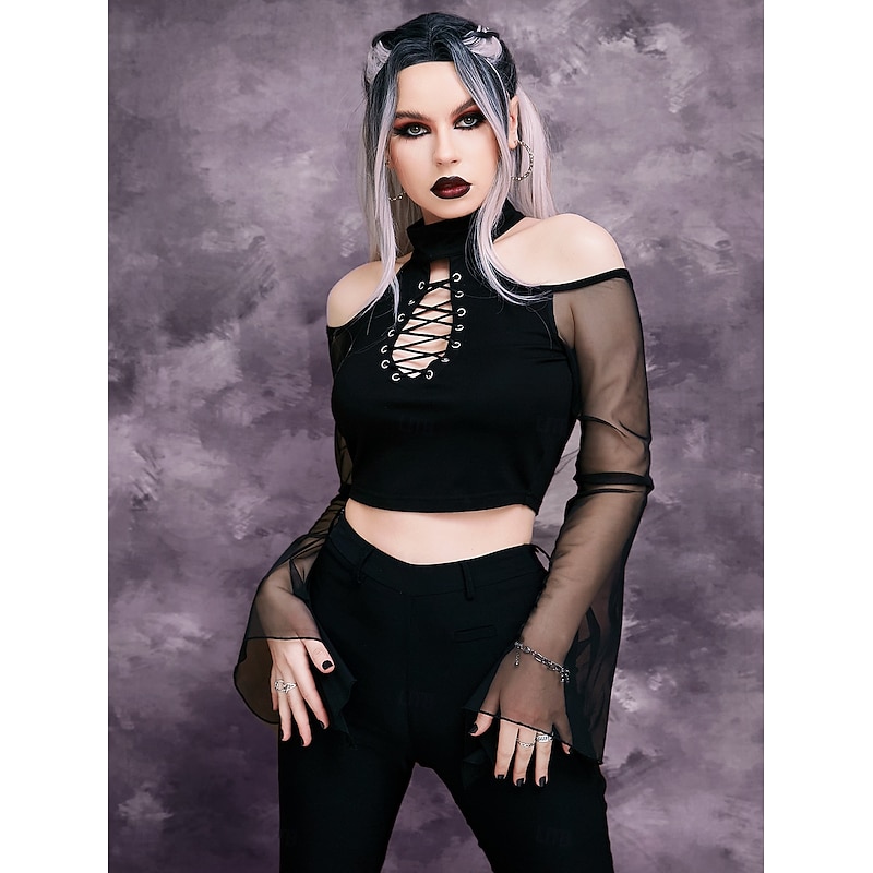 Gothic Crop Top Bell Sleeve Witch Fancy Dress Women's Fantasy Halloween Carnival Performance Party Adults Top