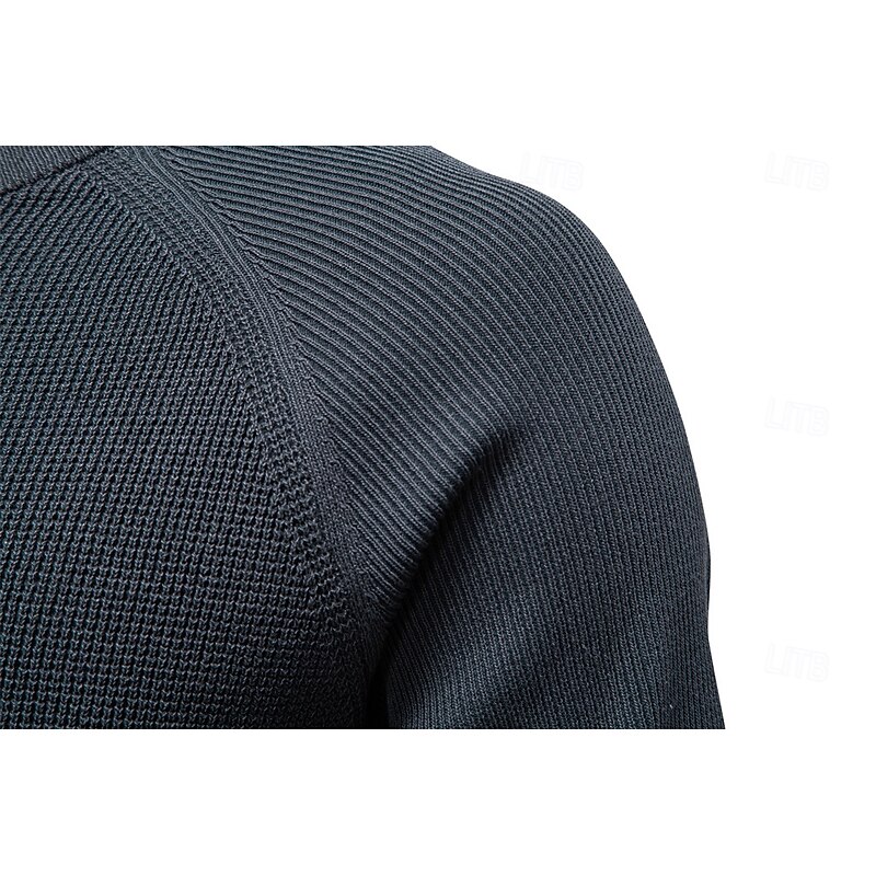 Men's Pullover Sweater Jumper Waffle Knit Crewneck Plain Crew Neck Vintage Cool School Vacation Clothing Apparel Raglan Sleeves Spring Fall Dark Navy Khaki S M L4