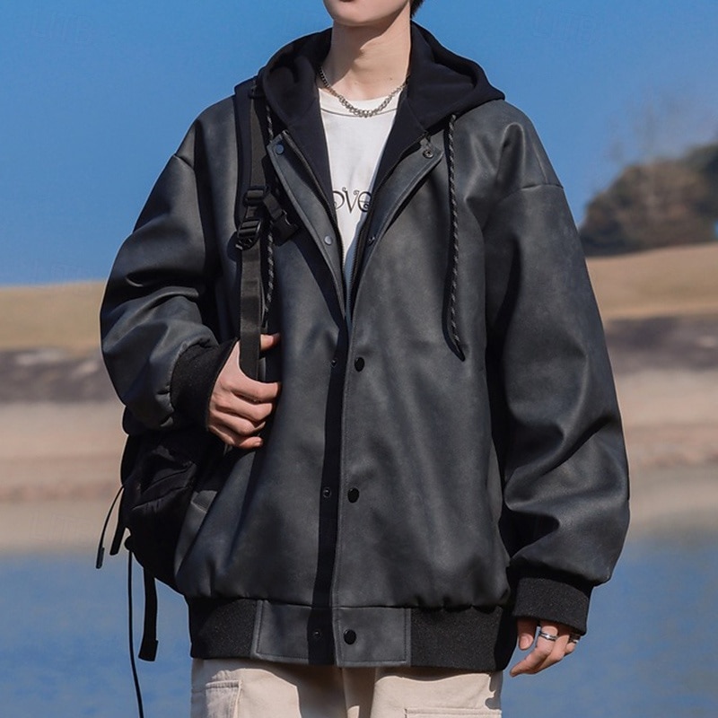 Men's Bomber Jacket faux two-piece Outdoor Windproof Top Black Purple Grey