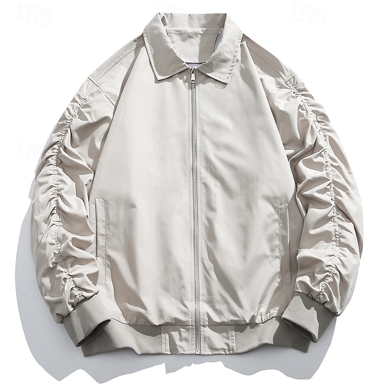 Men's Jacket Casual Jacket Outdoor Vacation Warm Zipper Pocket Fall Winter Plain Fashion Streetwear Standing Collar Regular Apricot Black Jacket3